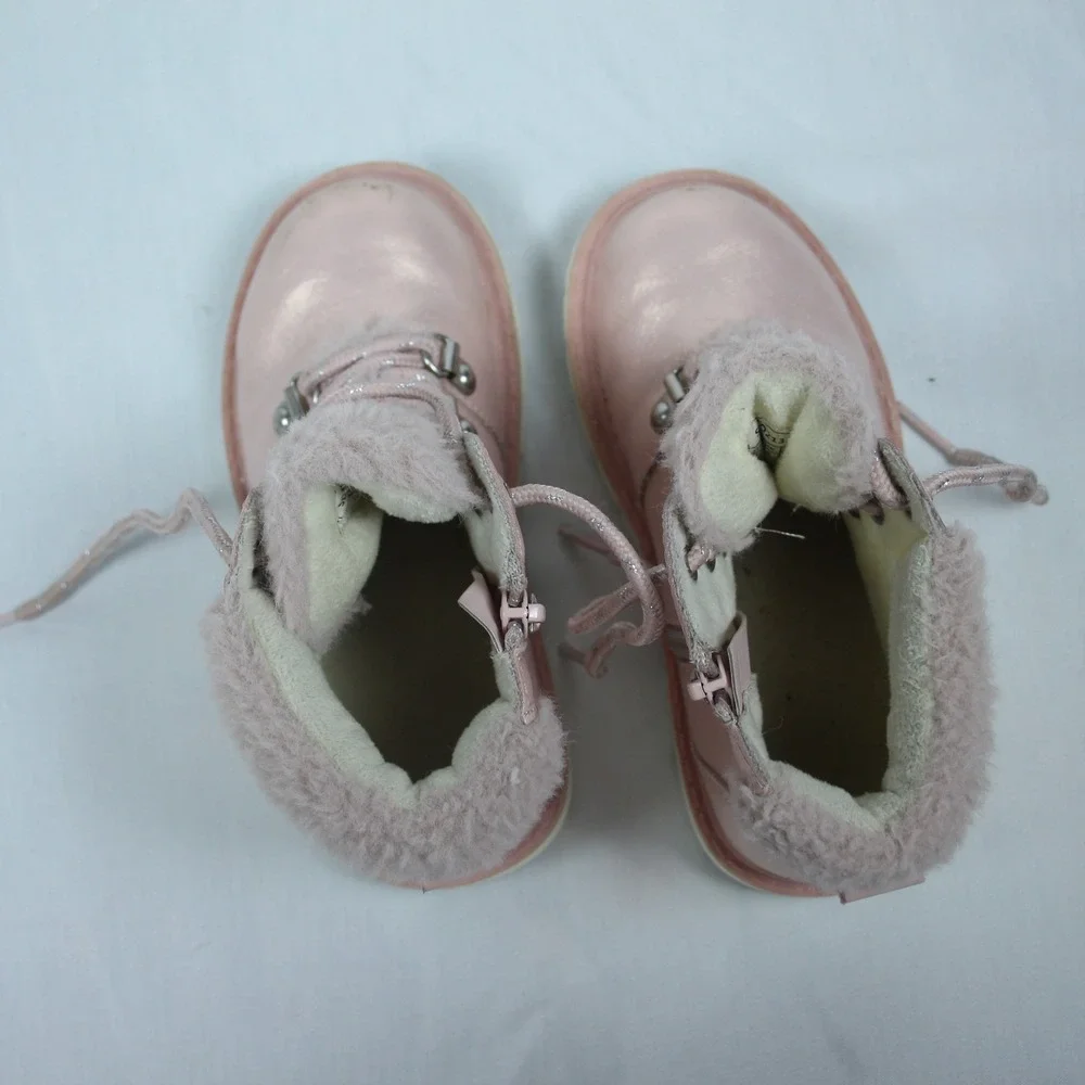 Dream Pairs Kids Girls Pink Metallic Lace‎ Up Fur Trim Winter Boots Size 10